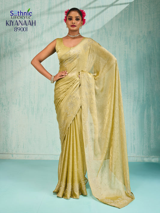 89001 Kiyanaah Sethnic Velvet Chiffon Sarees