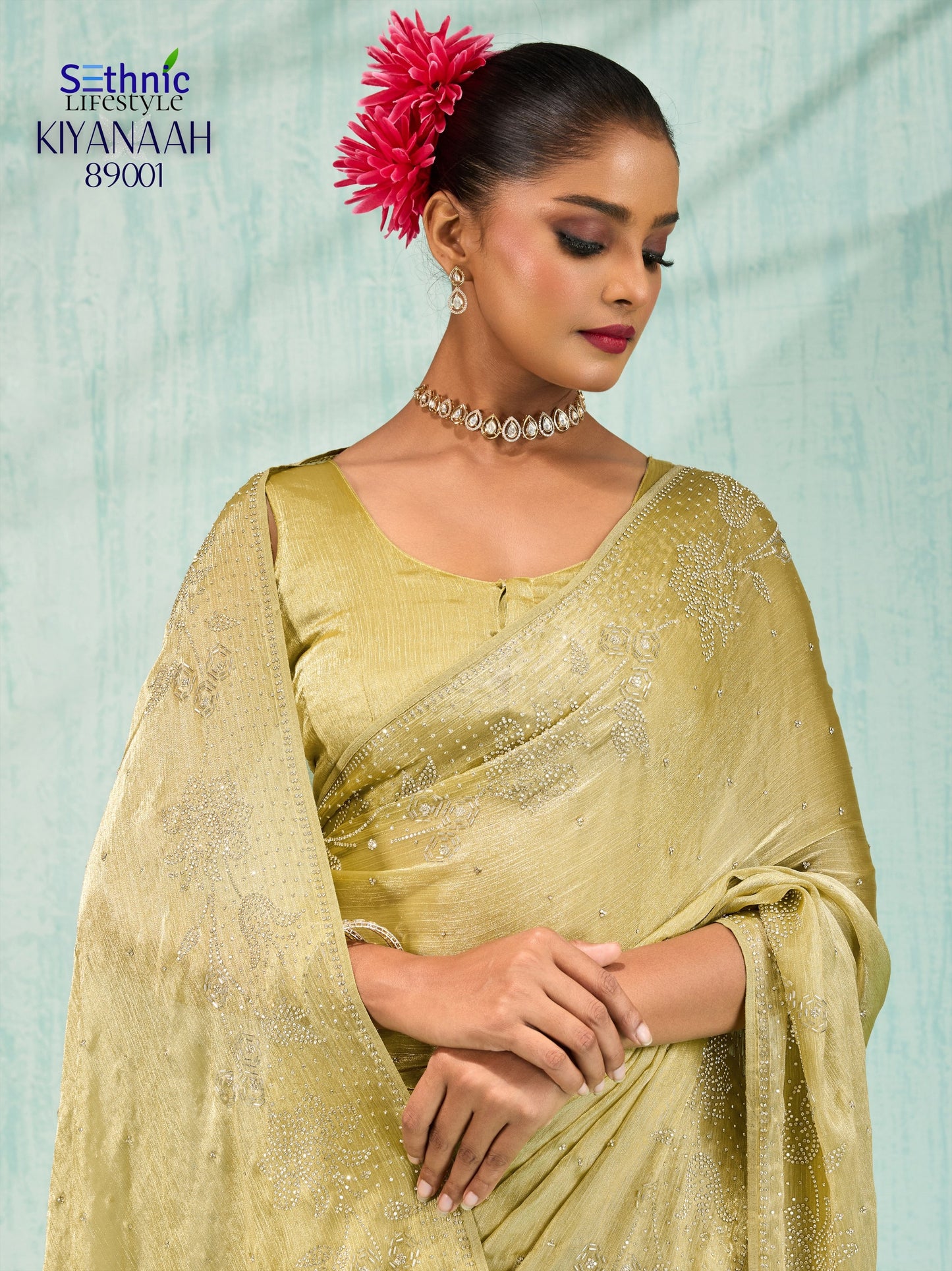 89001 Kiyanaah Sethnic Velvet Chiffon Sarees
