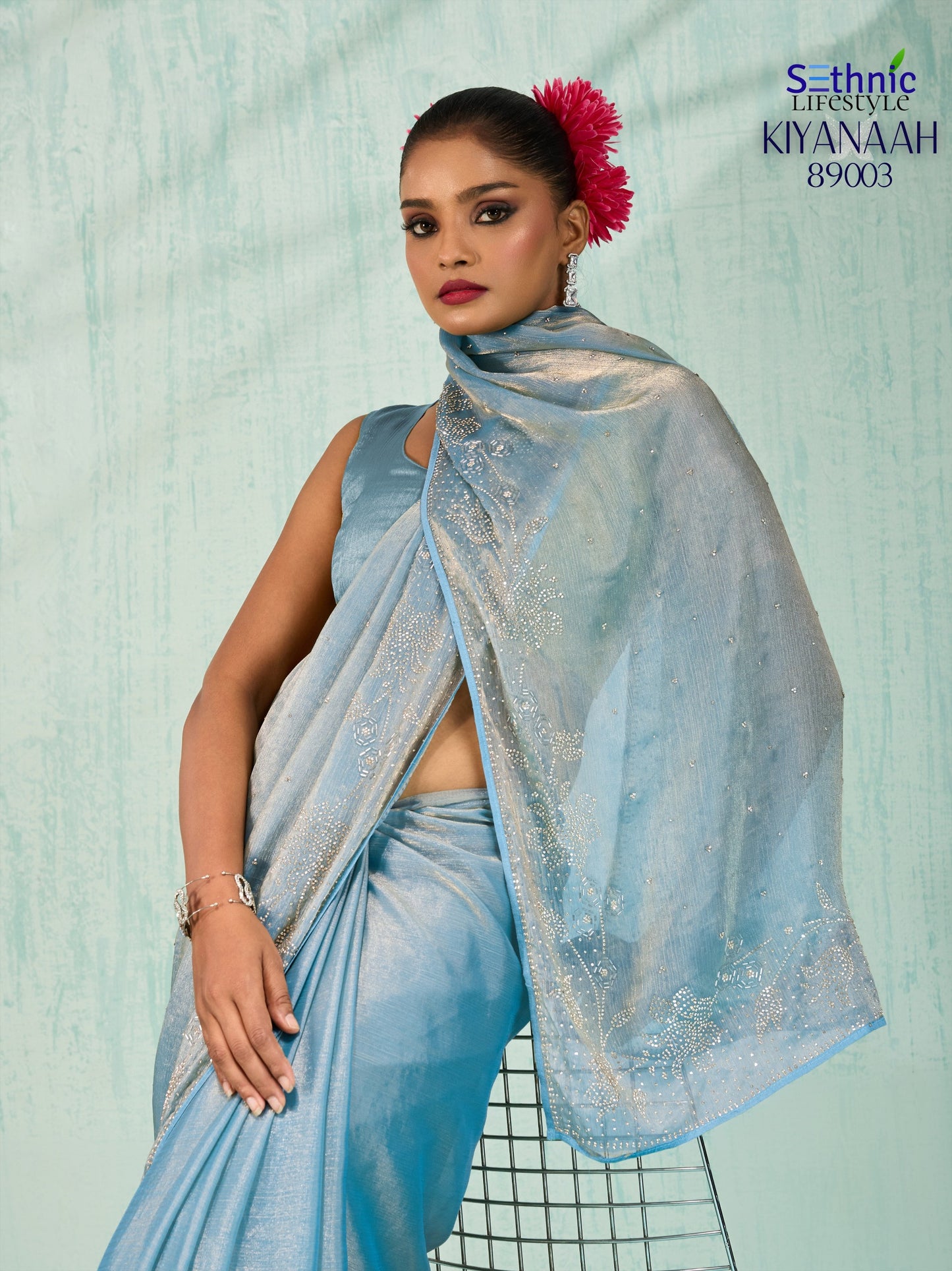 89003 Kiyanaah Sethnic Velvet Chiffon Sarees