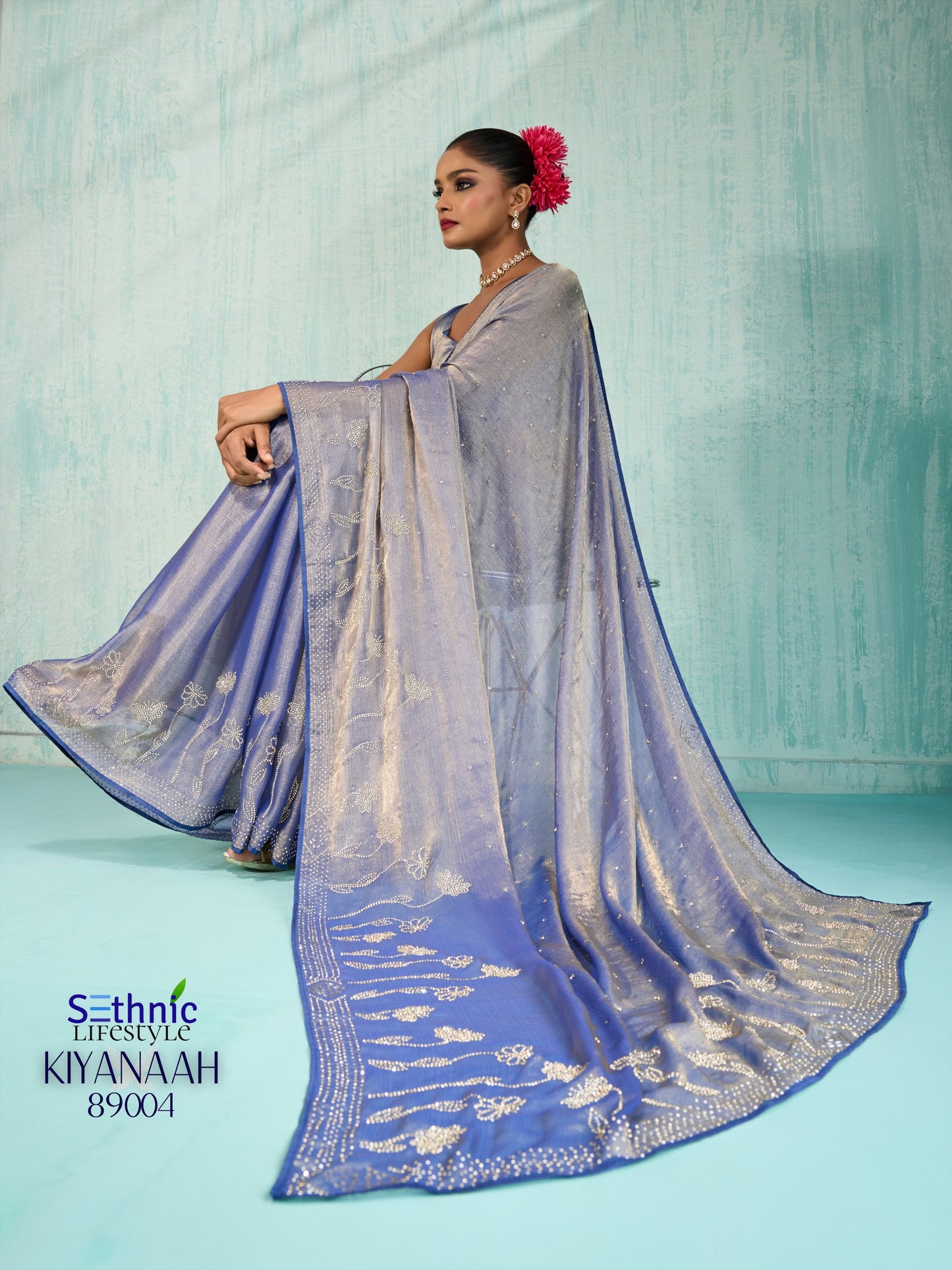 89004 Kiyanaah Sethnic Velvet Chiffon Sarees