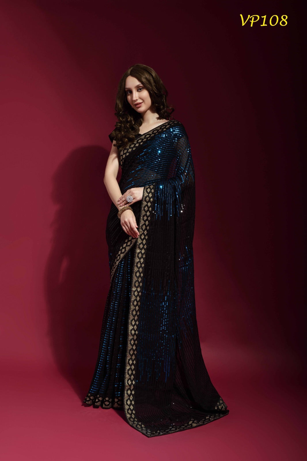 108 Pyramid Fashion Berry Sarees