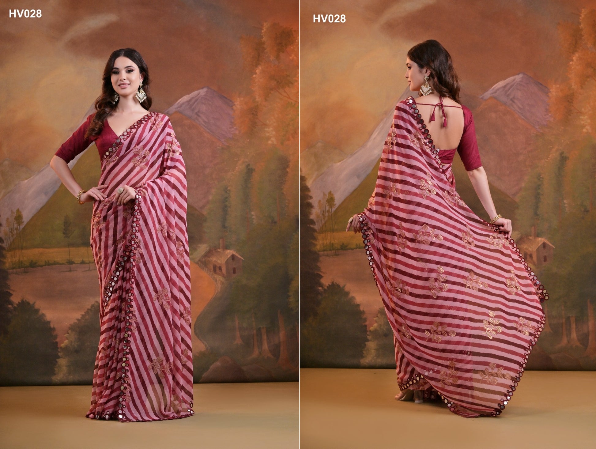 028 Anjali Foil Fashion Berry Sarees