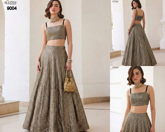 9004 Alizeh Soft Silk Croptop Skirt Set