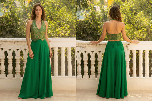 9010 Alizeh Jacquard Crop Top Plazzo Set