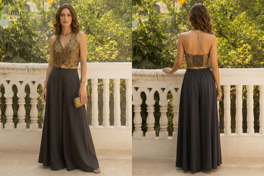 9011 Alizeh Jacquard Crop Top Plazzo Set