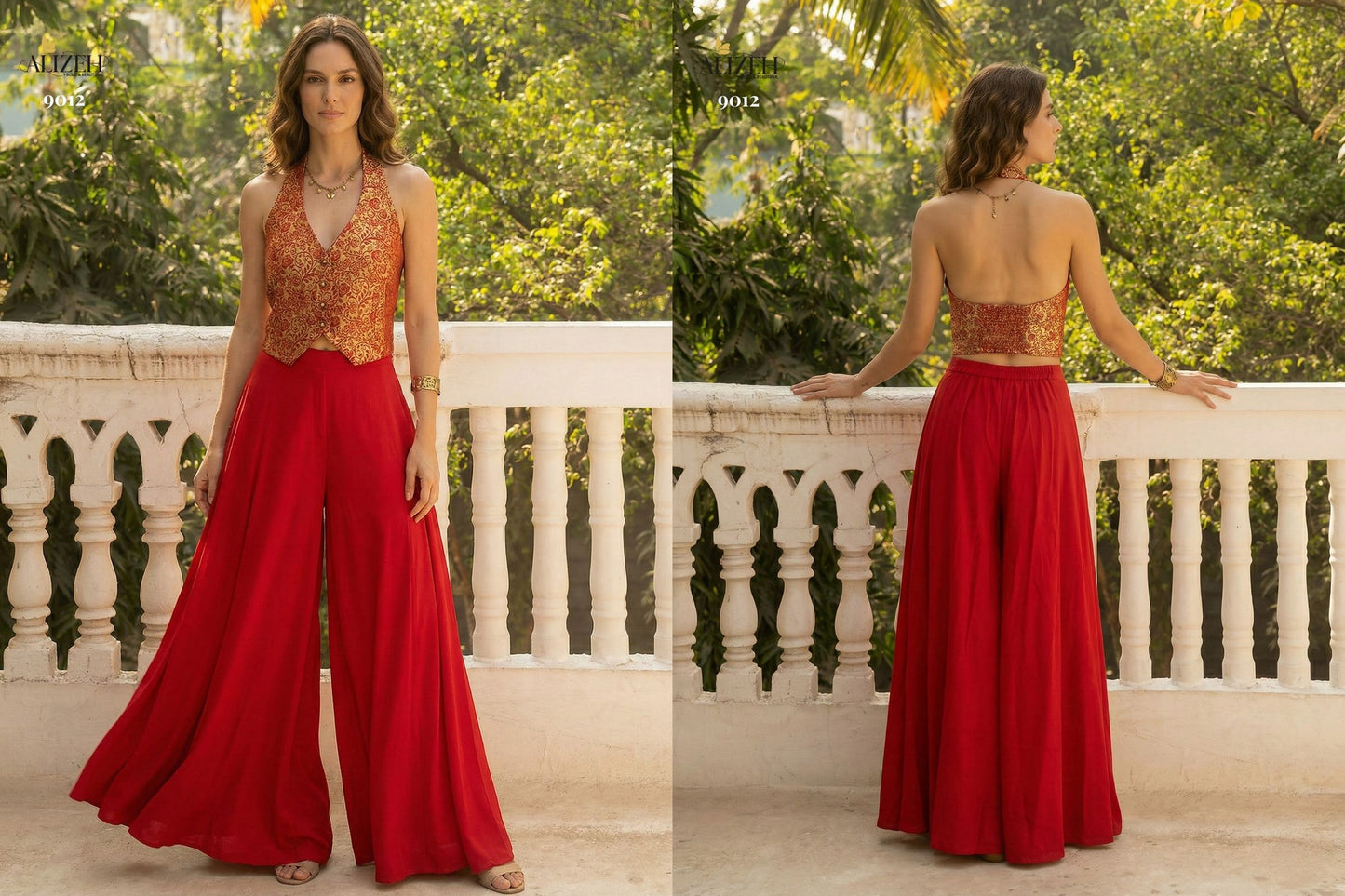 9012 Alizeh Jacquard Crop Top Plazzo Set