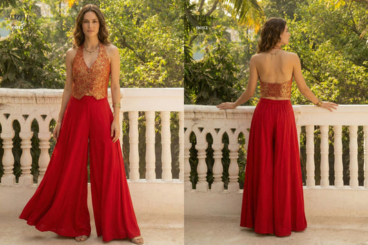 9012 Alizeh Jacquard Crop Top Plazzo Set