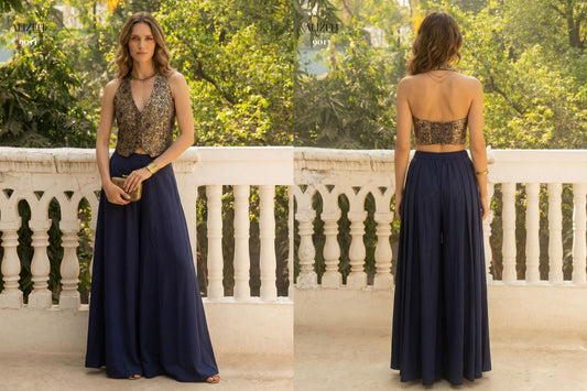 9013 Alizeh Jacquard Crop Top Plazzo Set