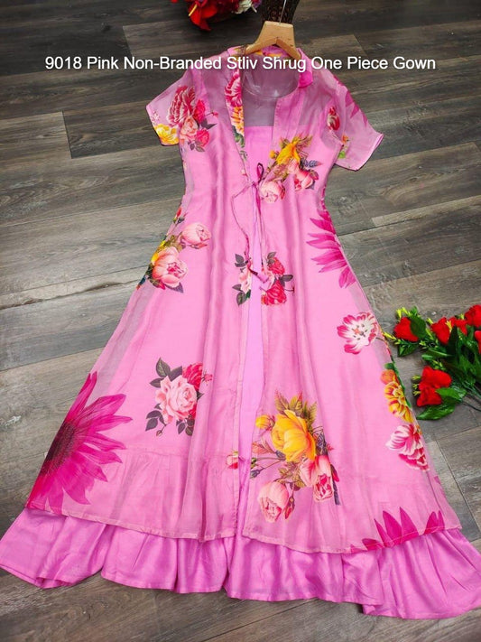 9018 Pink Non-Branded Stliv Shrug One Piece Gown