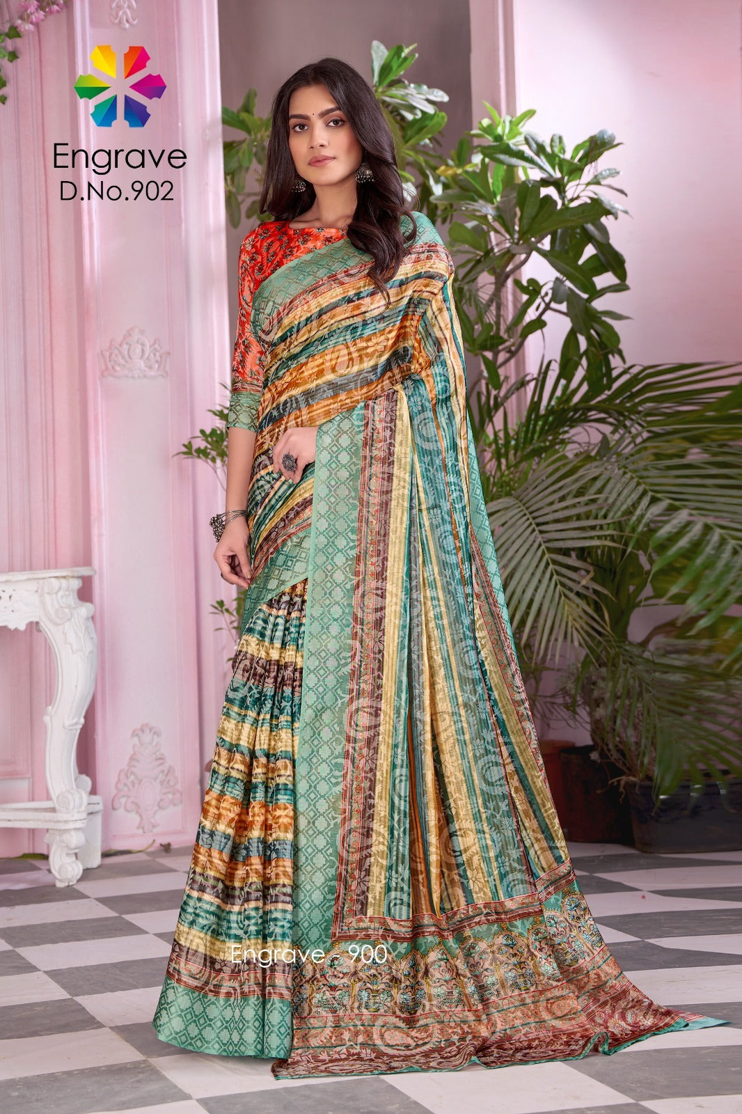 902 Engrave Jivora Print Sarees