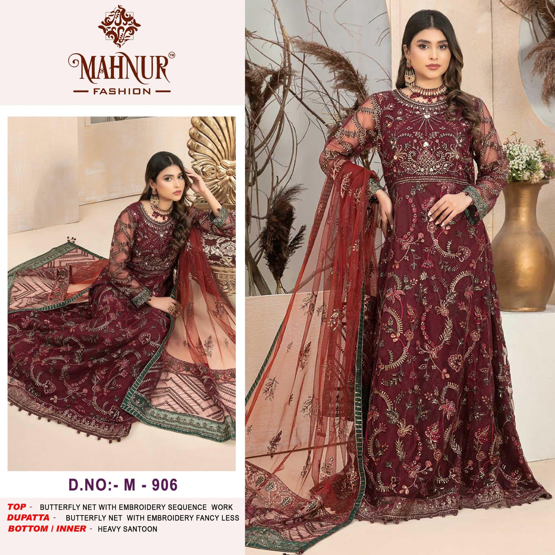 906 Mahnur Khatli Work Pakistani Salwar Suits