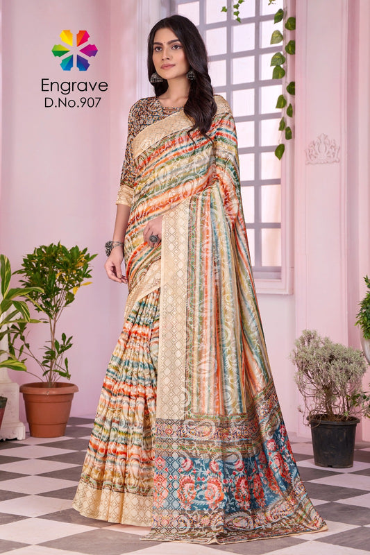 907 Engrave Jivora Print Sarees