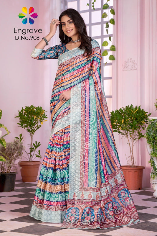 908 Engrave Jivora Print Sarees