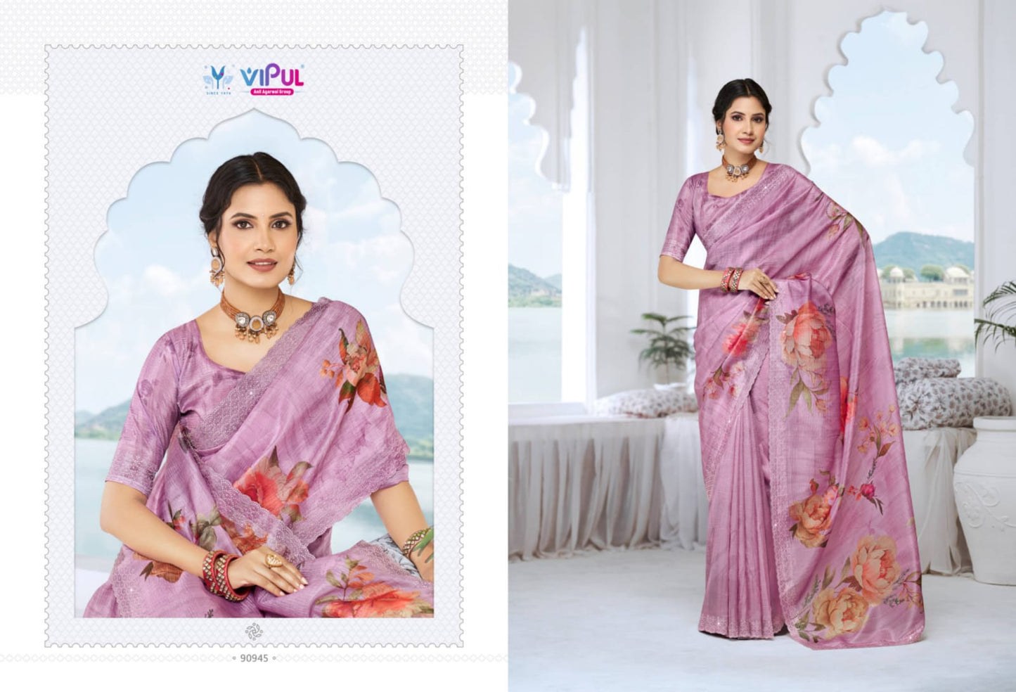 90945 Jhanki Vipul Organza Crush Sarees