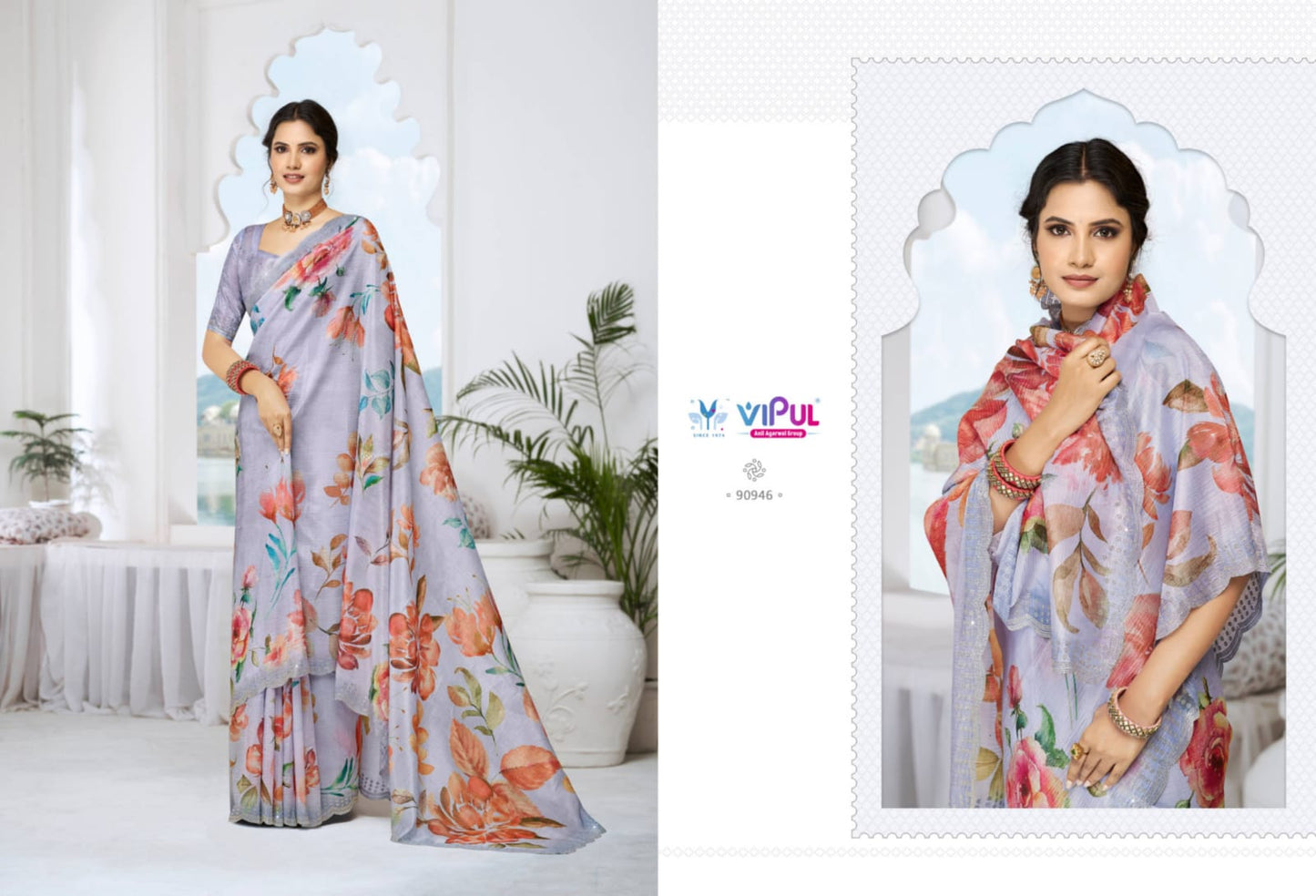 90946 Jhanki Vipul Organza Crush Sarees