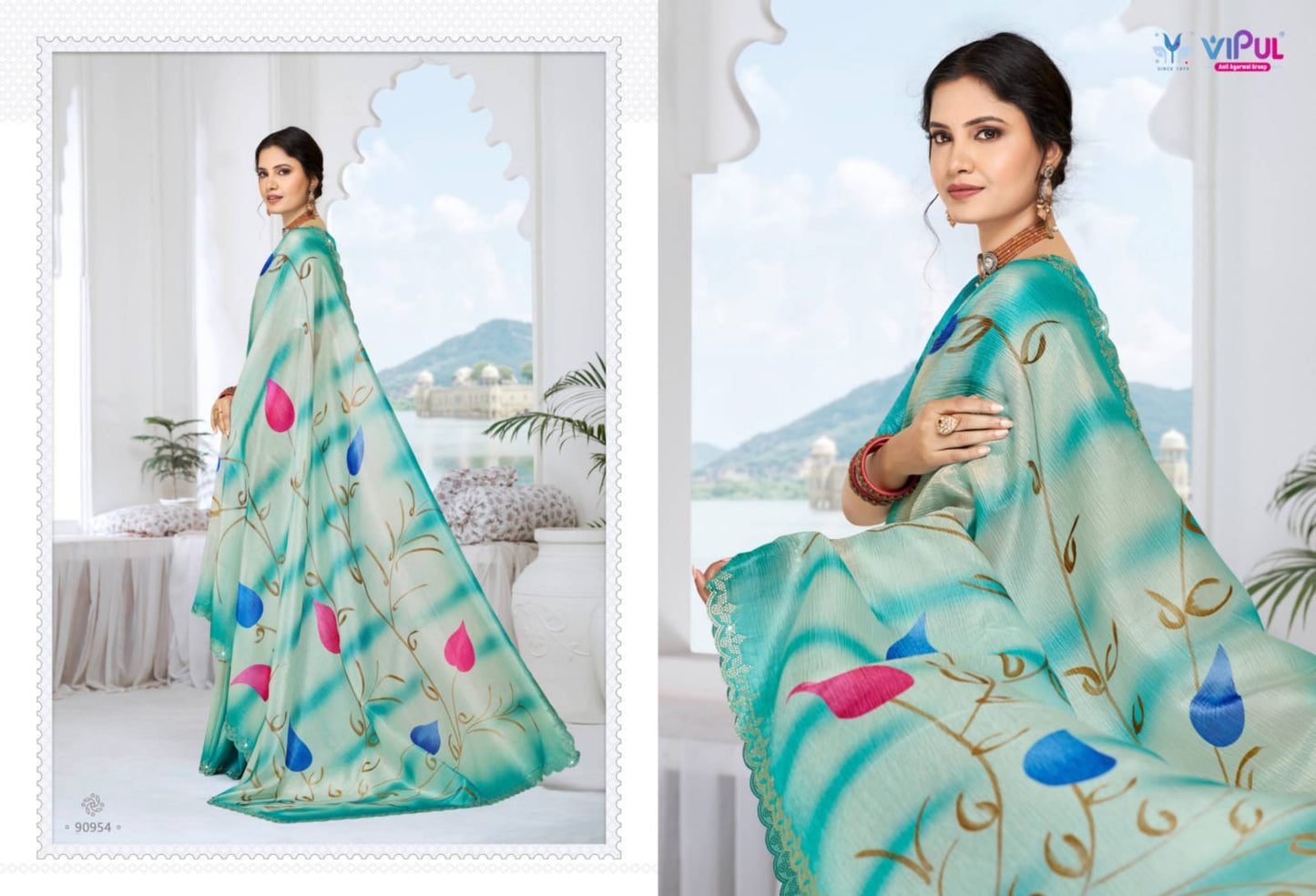 90954 Jhanki Vipul Organza Crush Sarees