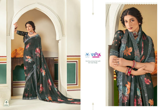 90967 Estella Vol 2 Vipul Dull Moss Sarees