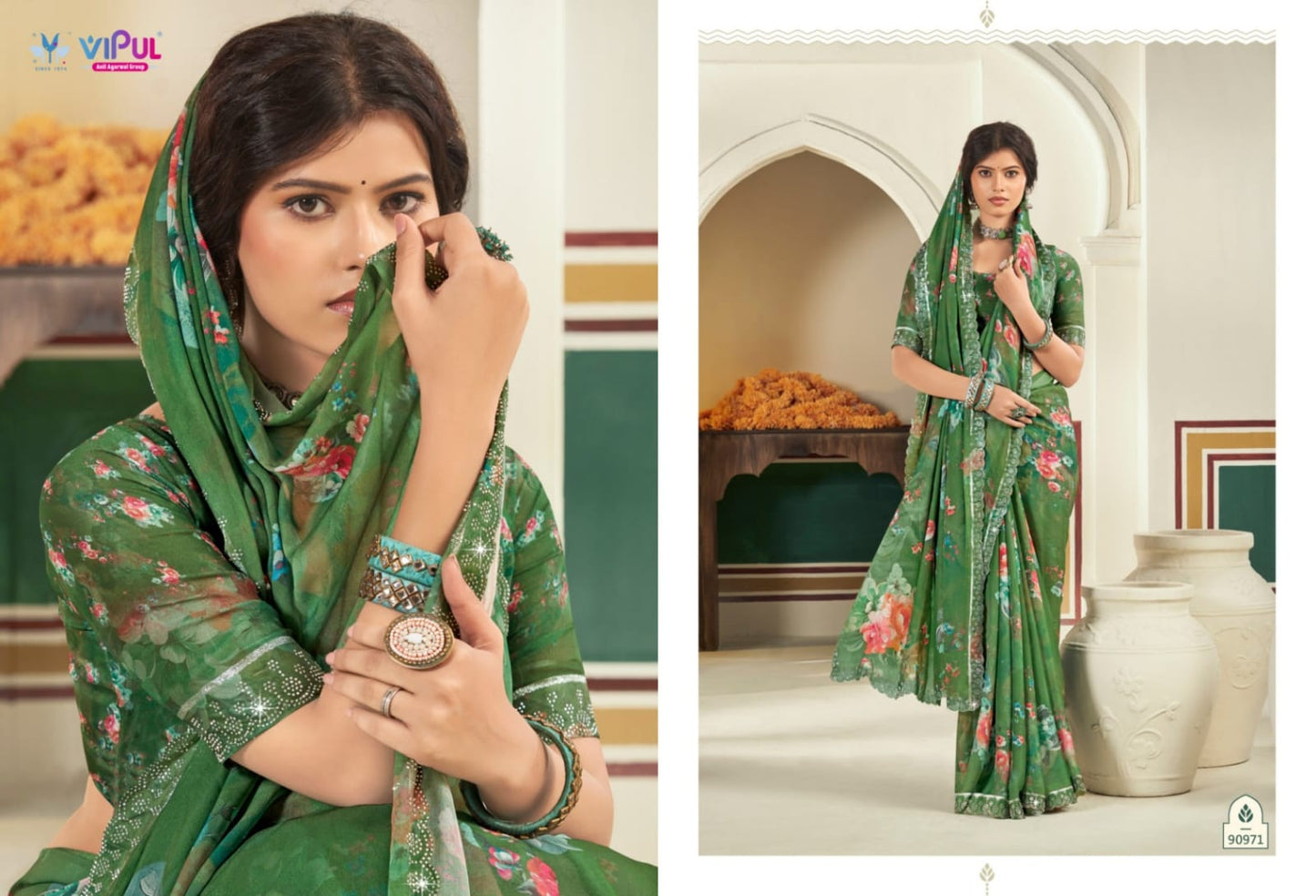 90971 Estella Vol 2 Vipul Dull Moss Sarees
