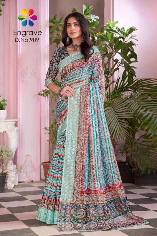 909 Engrave Jivora Print Sarees