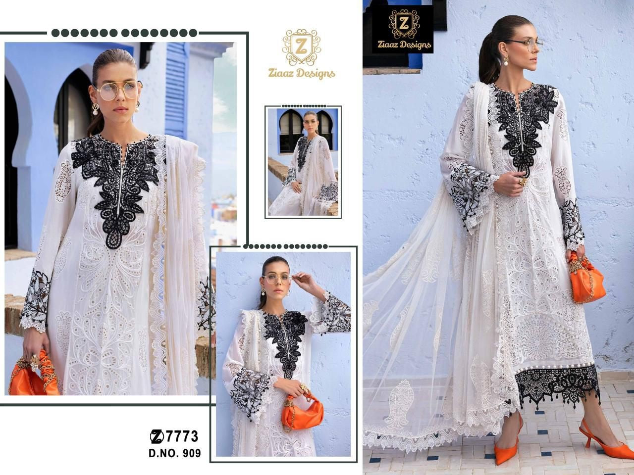 909 Ziaaz Designs Cambric Cotton Pakistani Salwar Suits