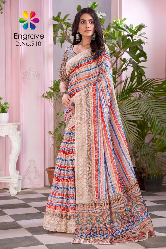 910 Engrave Jivora Print Sarees