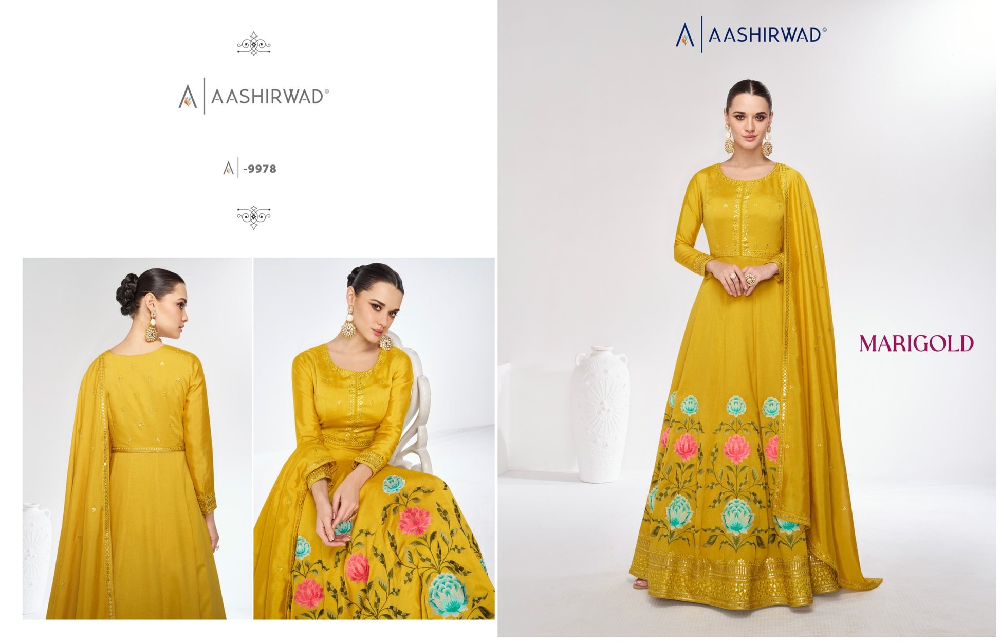 9978 Marigold Aashirwad Creation Gown Dupatta Set