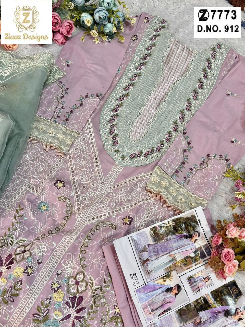 912 Ziaaz Designs Cambric Cotton Pakistani Salwar Suits