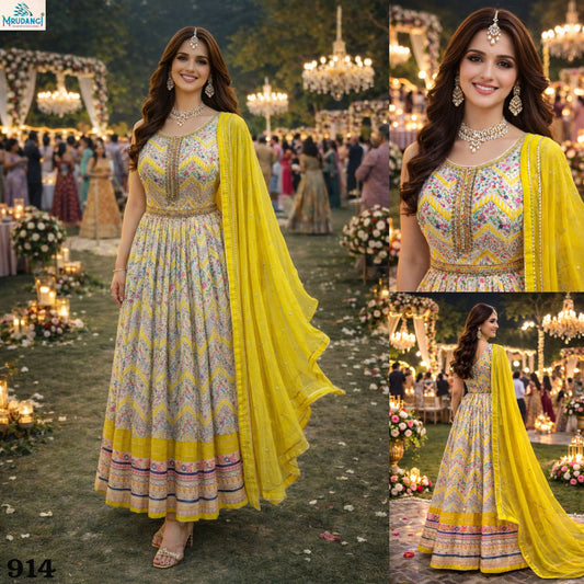 914 Muskan Vol 2 Mrudangi Dola Silk Gown Dupatta Set