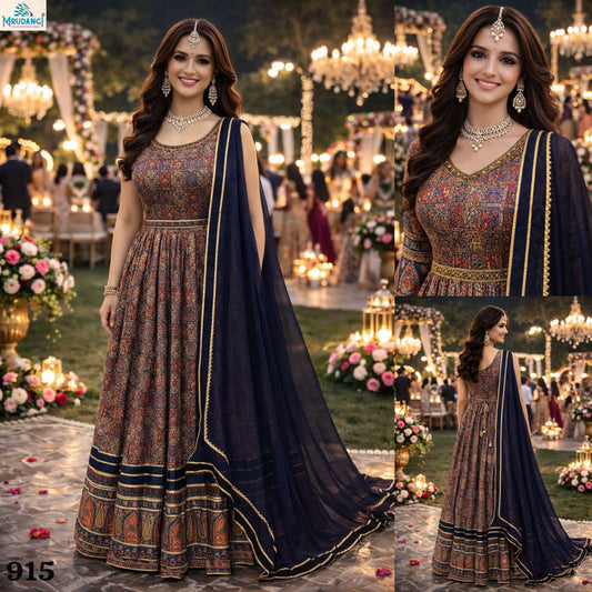 915 Muskan Vol 2 Mrudangi Dola Silk Gown Dupatta Set