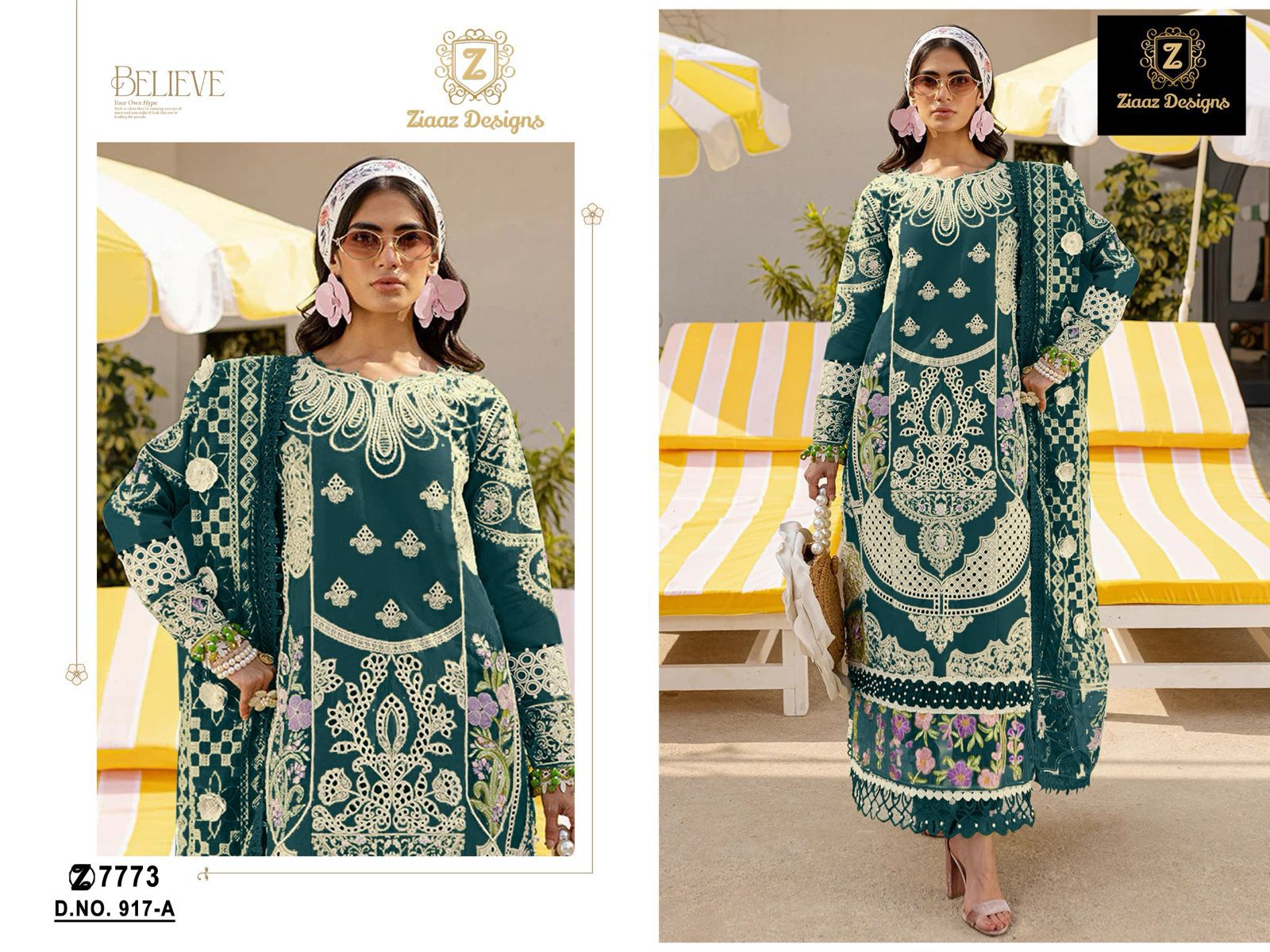 917-A Ziaaz Designs Embroidery Pakistani Salwar Suits