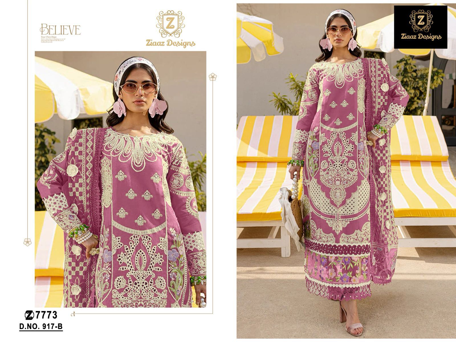 917-B Ziaaz Designs Embroidery Pakistani Salwar Suits