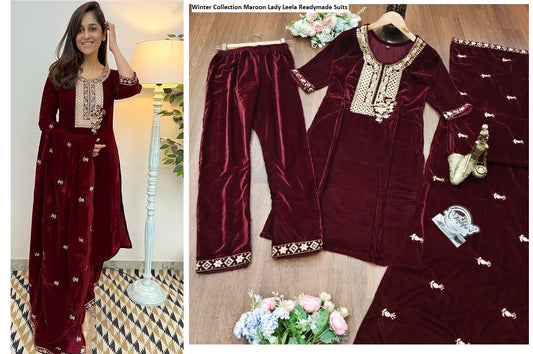 Winter Collection Maroon Lady Leela Readymade Suits