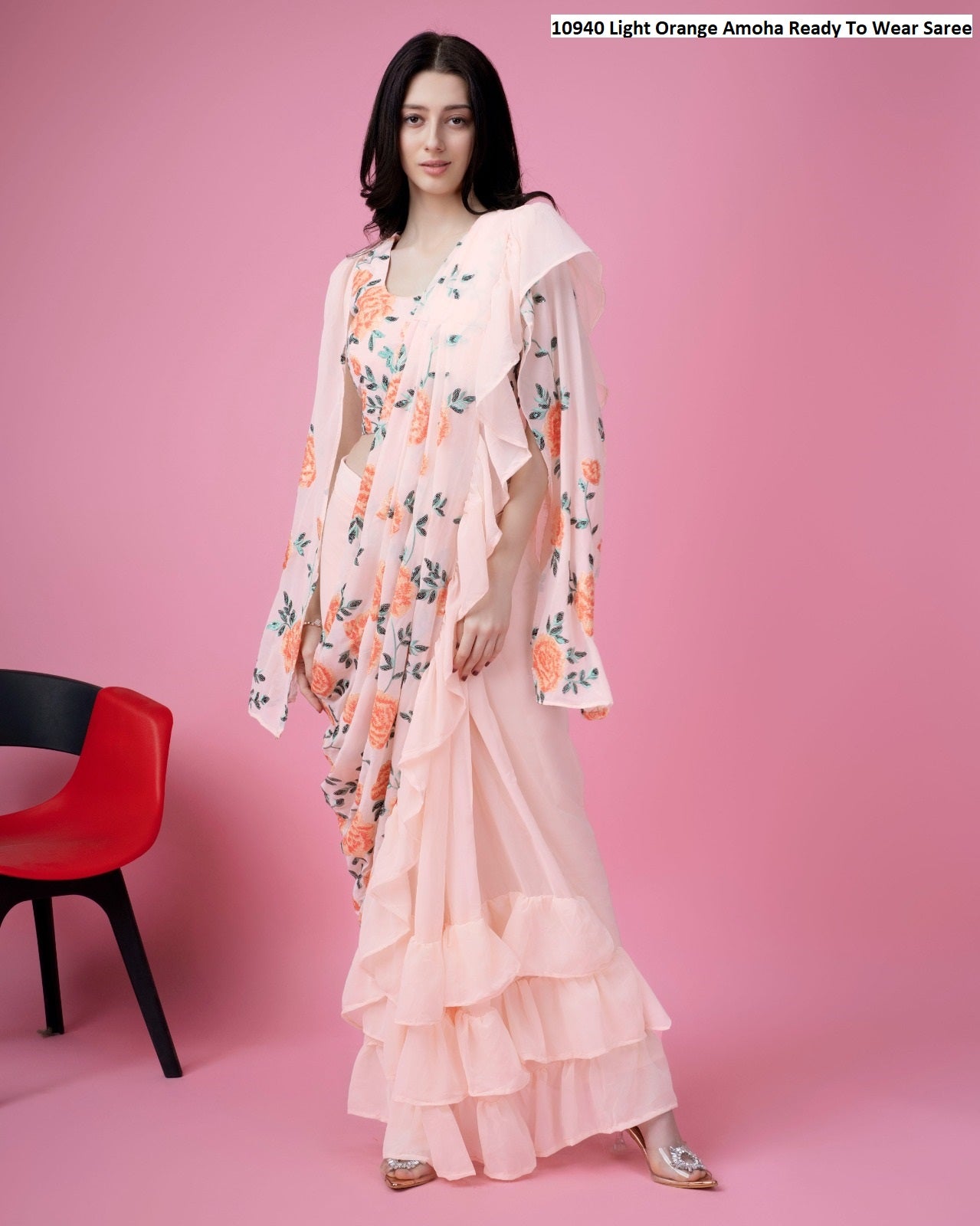 10940 Light Orange Amoha Ready To Wear Saree