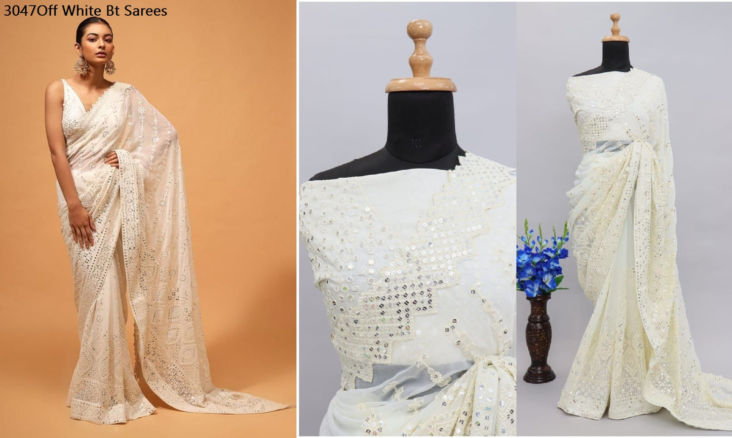 3047Off White Bt Sarees