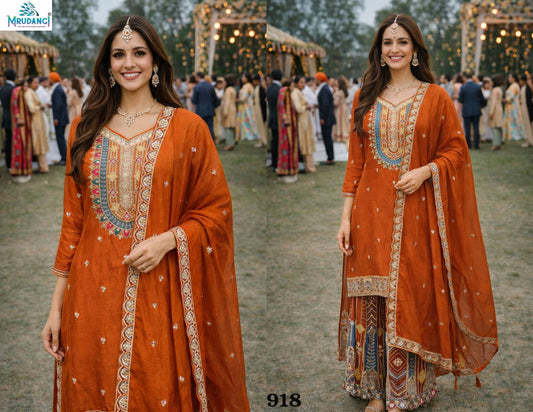 918 Srivalli Mrudangi Real Chinon Readymade Suits