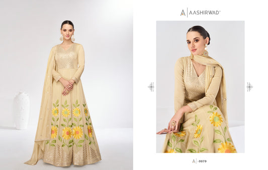 9979 Marigold Aashirwad Creation Gown Dupatta Set