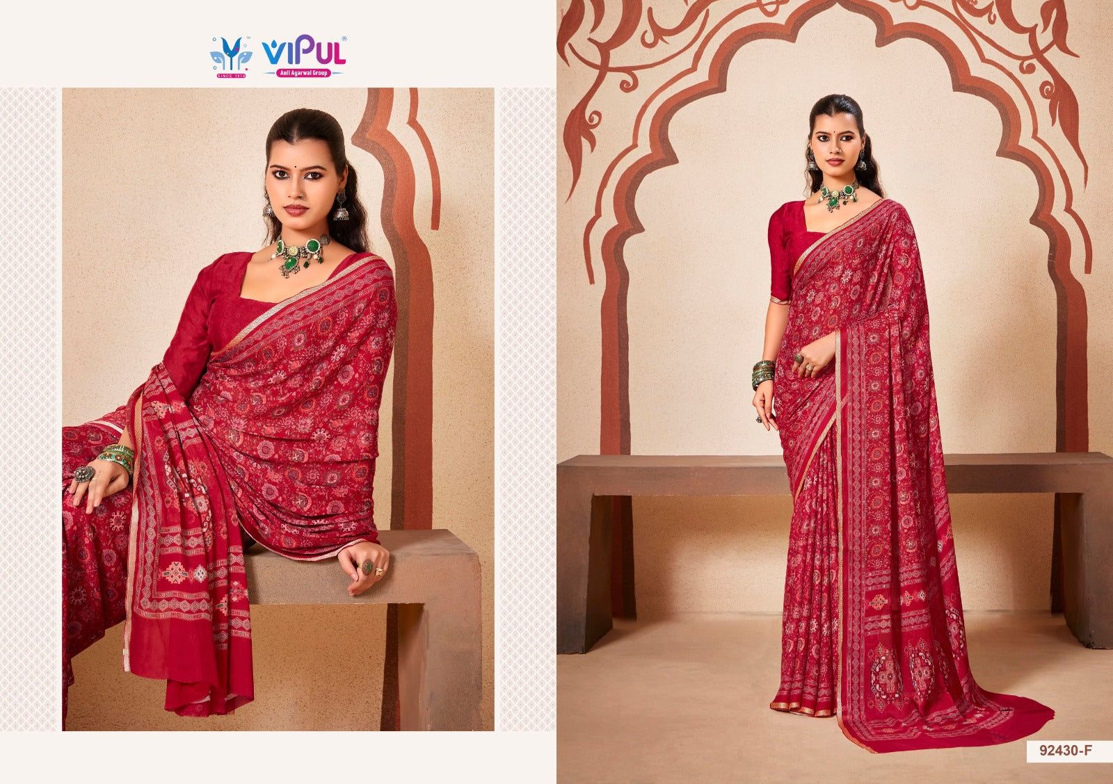 92430-F Antique Gold Vol 4 Vipul Crape Silk Sarees