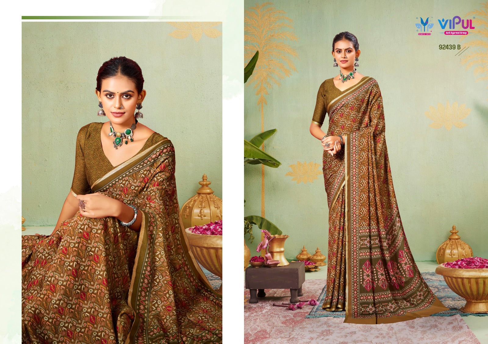 92439-B Antique Gold Vol 5 Vipul Crape Silk Sarees