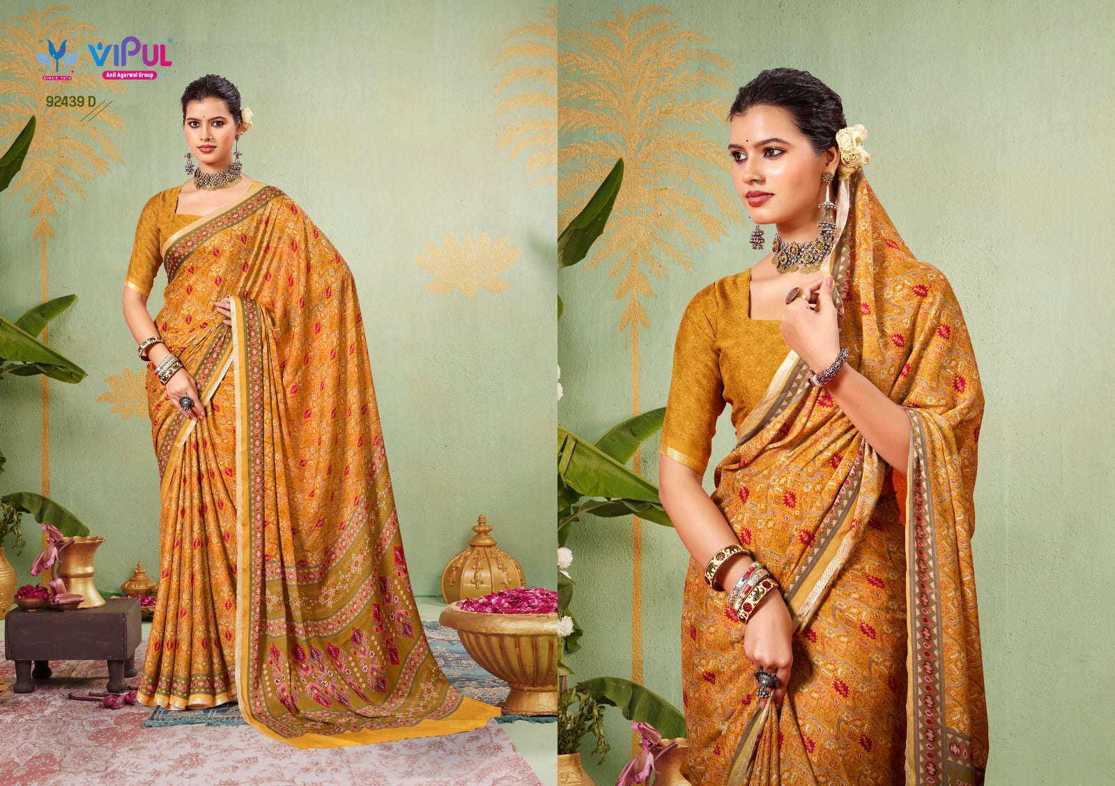 92439-D Antique Gold Vol 5 Vipul Crape Silk Sarees