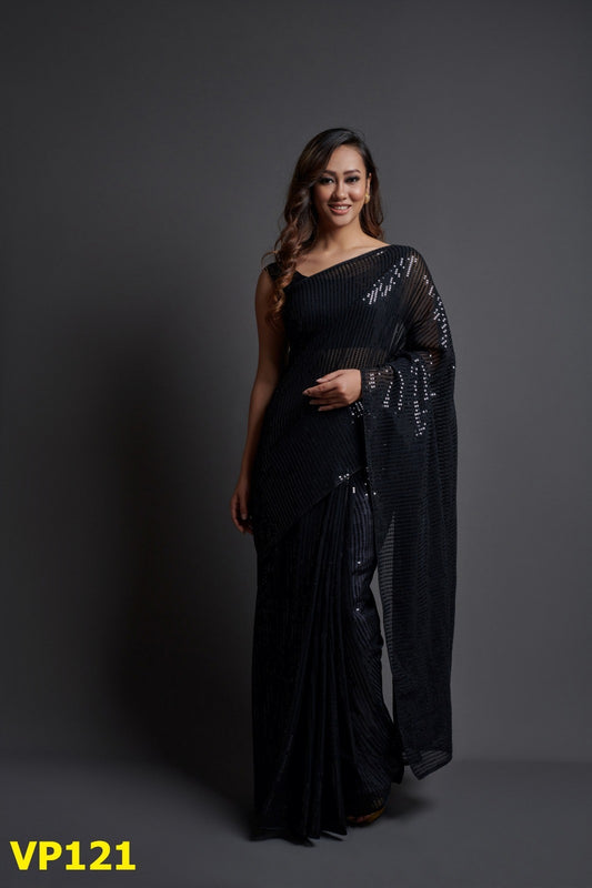 121 Plain Sequence Fashion Berry Sarees