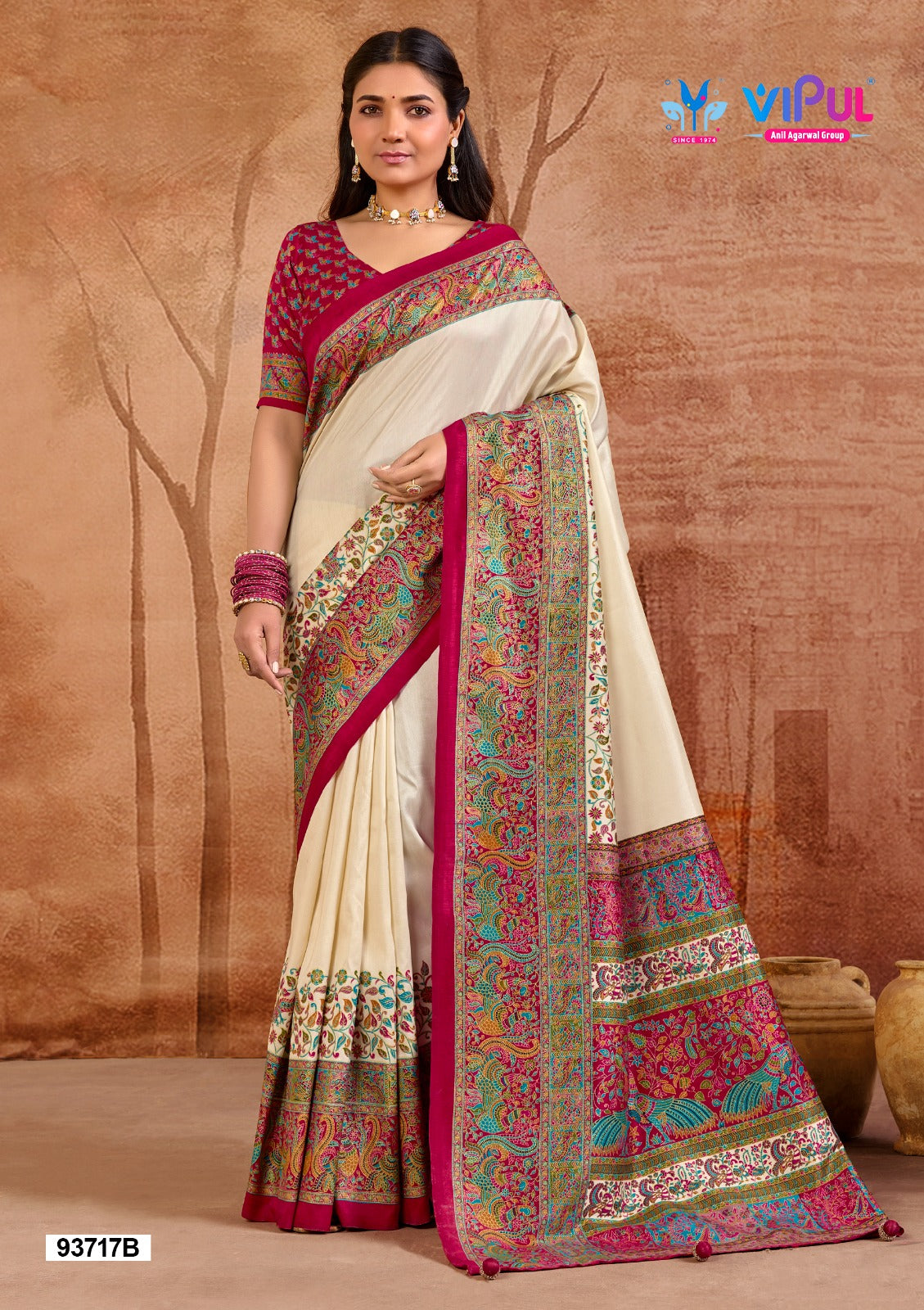 93717-B Ivory Vol 14 Vipul Silk Sarees