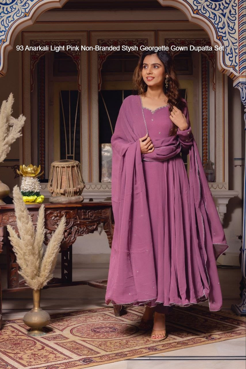 93 Anarkali Light Pink Non-Branded Stysh Georgette Gown Dupatta Set