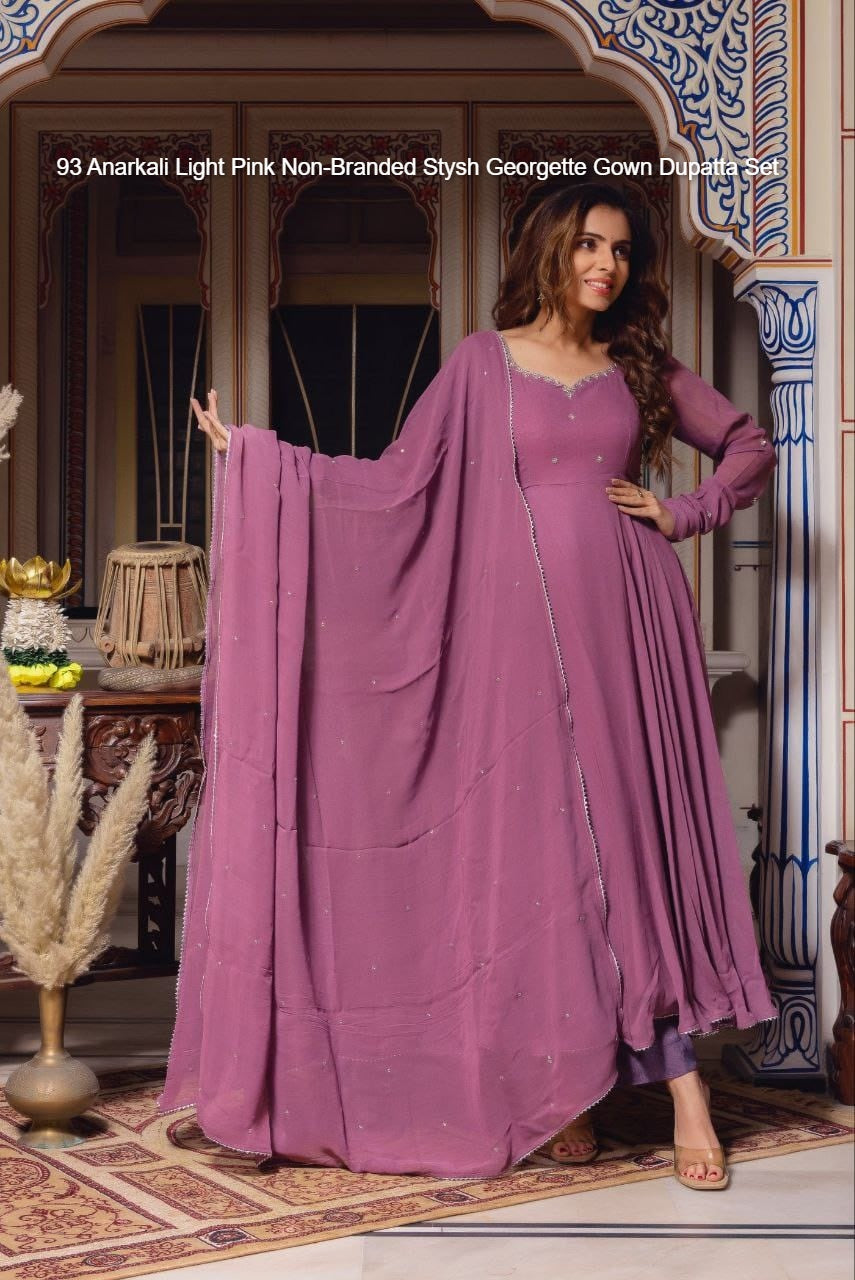 93 Anarkali Light Pink Non-Branded Stysh Georgette Gown Dupatta Set
