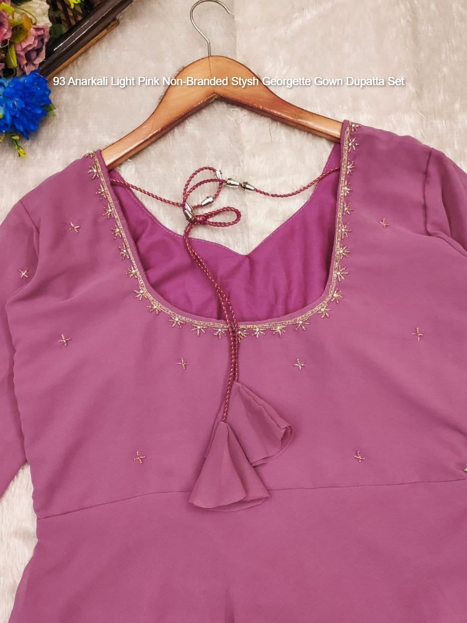 93 Anarkali Light Pink Non-Branded Stysh Georgette Gown Dupatta Set