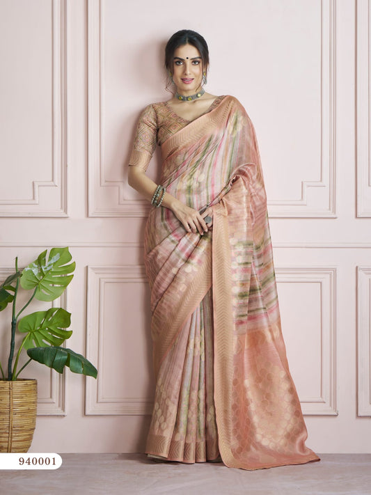 940001 Kingfisher Rajpath Khadi Sarees