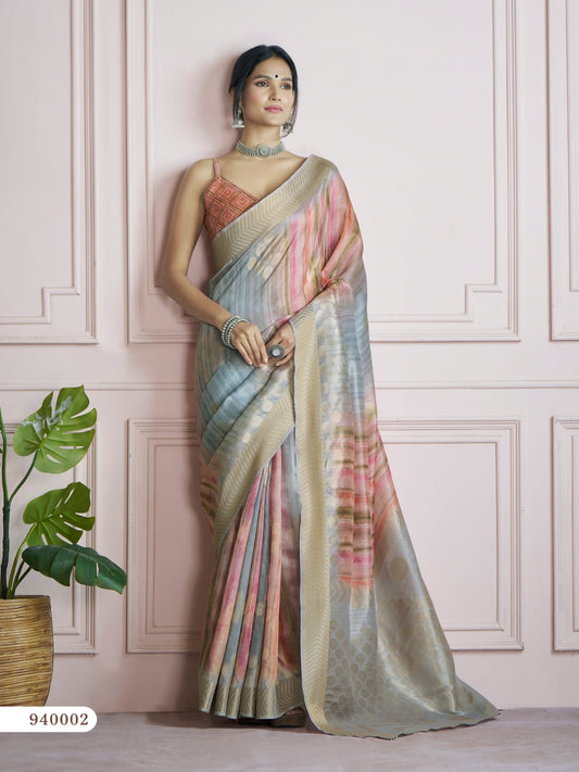 940002 Kingfisher Rajpath Khadi Sarees