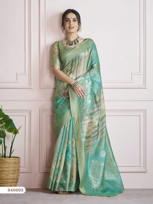 940005 Kingfisher Rajpath Khadi Sarees