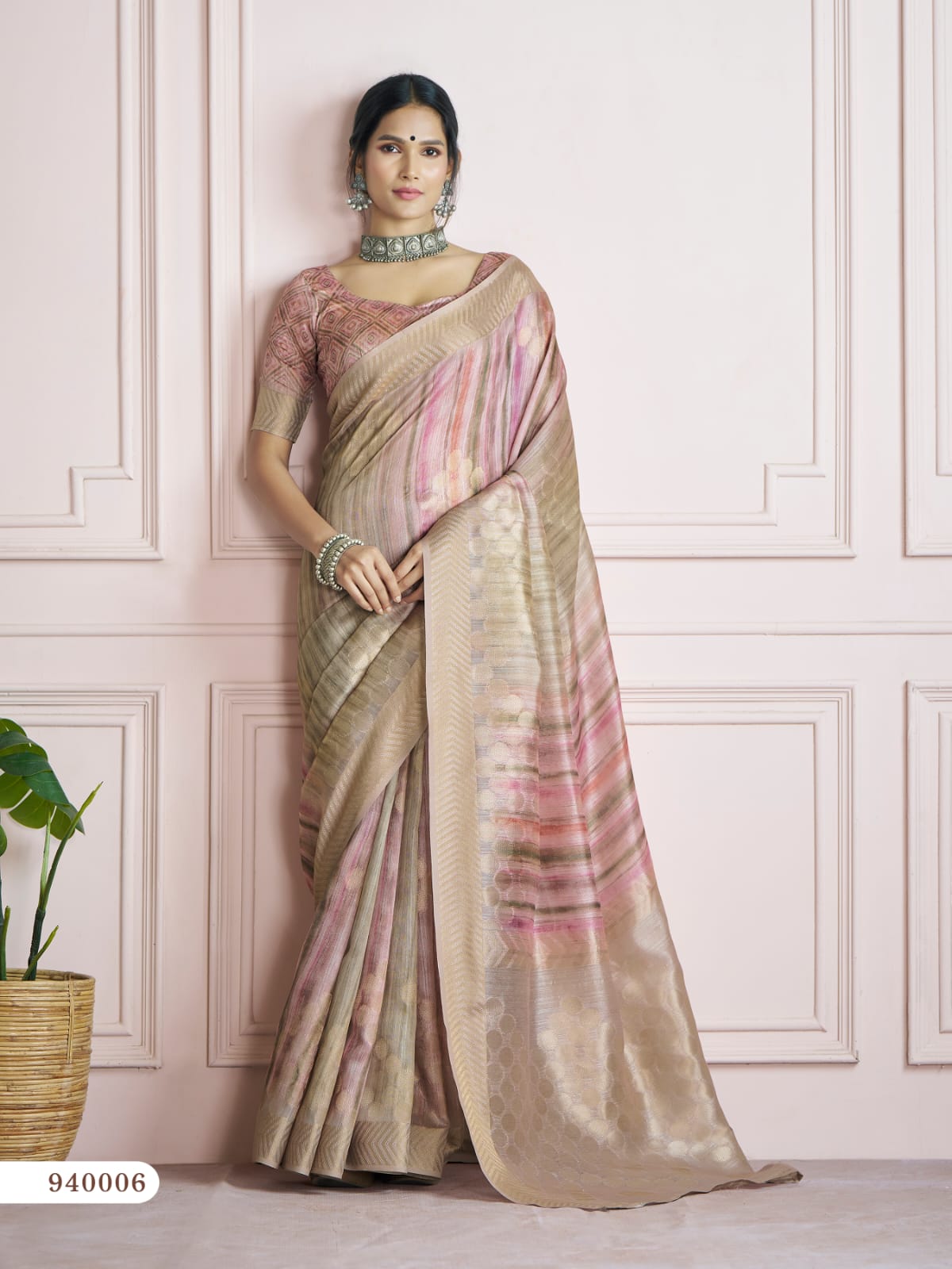 940006 Kingfisher Rajpath Khadi Sarees