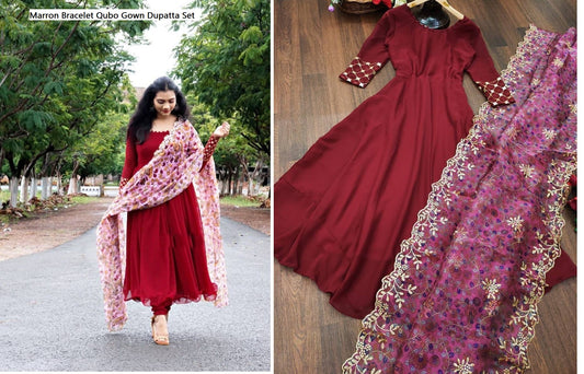 Marron Bracelet Qubo Gown Dupatta Set