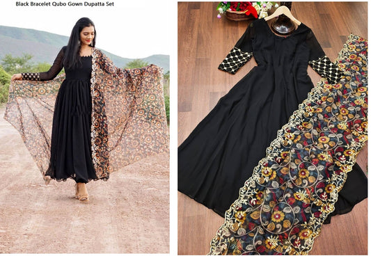 Black Bracelet Qubo Gown Dupatta Set